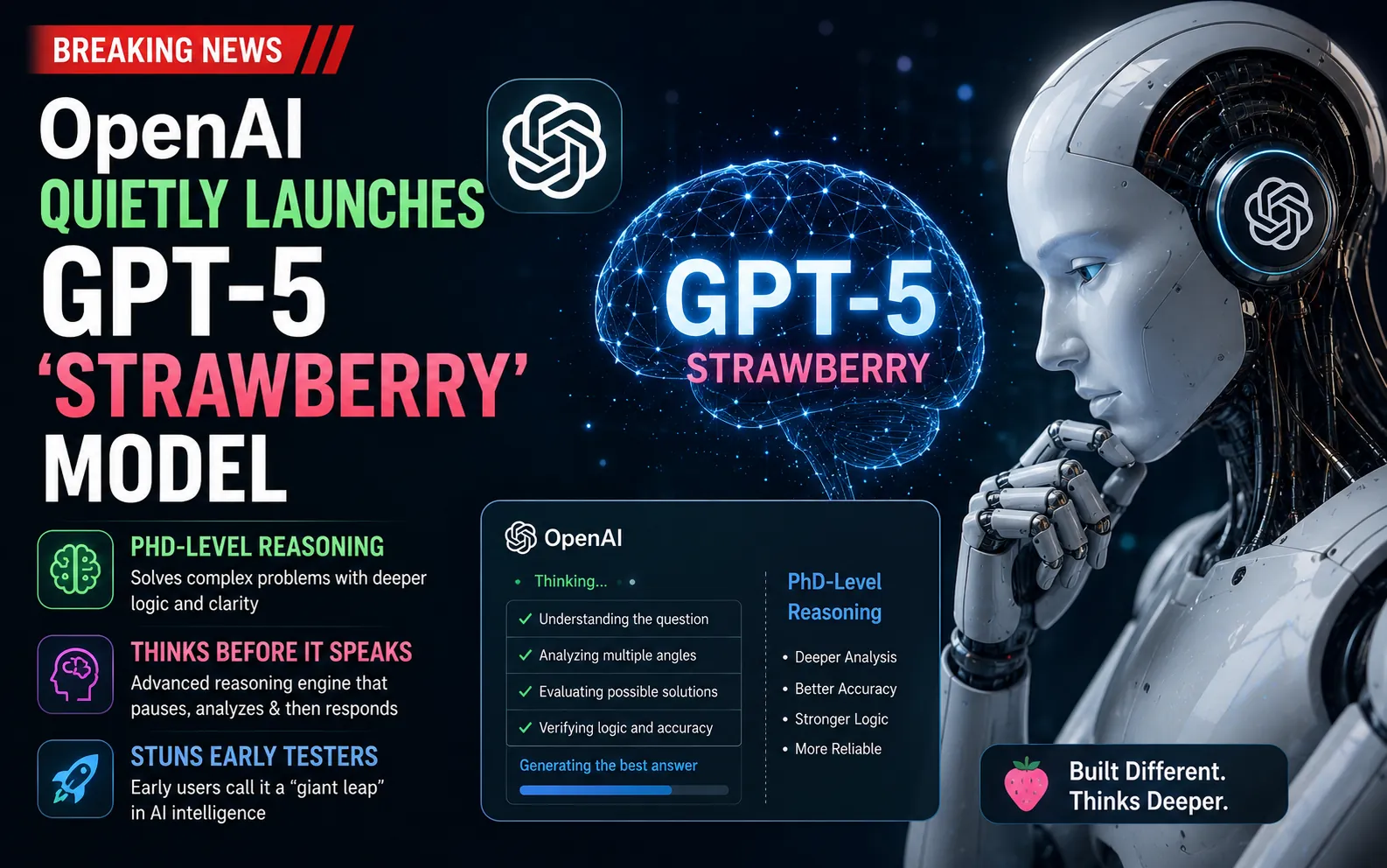 OpenAI Quietly Launches GPT-5 'Strawberry' Model With PhD-Level Reasoning, Stuns Early Testers Who Say It 'Thinks Before It Speaks'