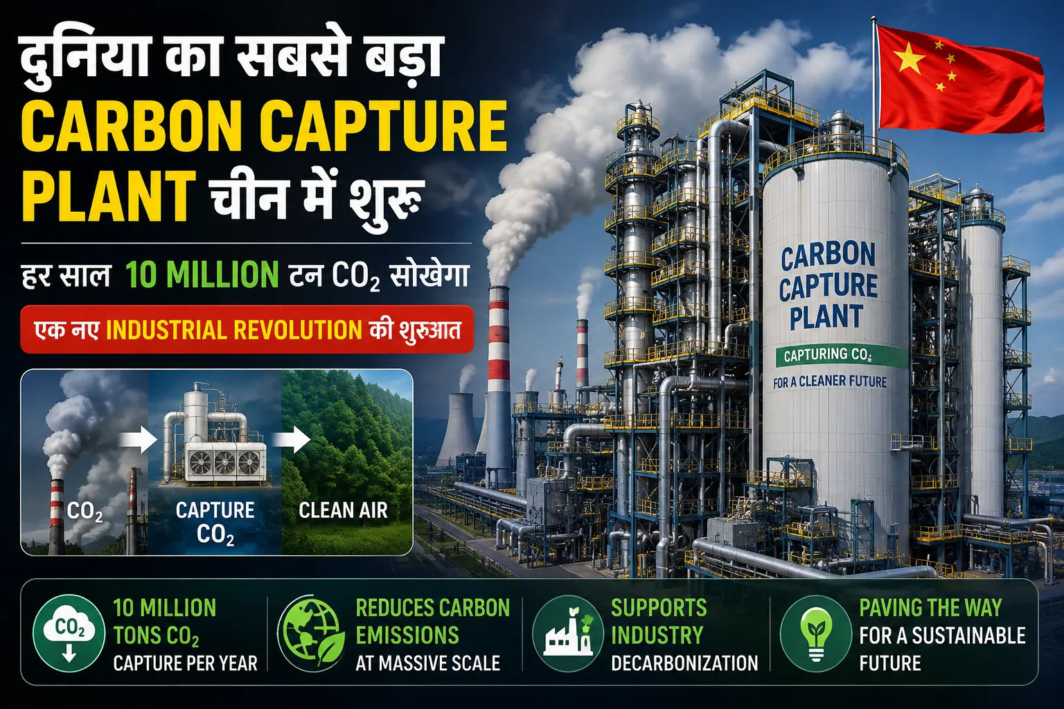 दुनिया का सबसे बड़ा Carbon Capture Plant China में शुरू: हर साल 10 Million टन CO2 सोखेगा, एक नए Industrial Revolution की शुरुआत
